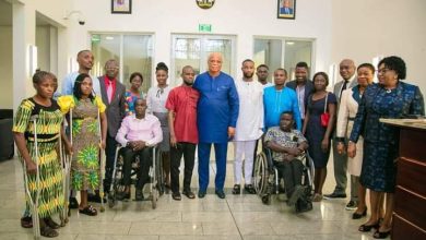 Pastor Umo Eno: Most compassionate Governor to people with disabilities 5 • Gov Umo Eno (middle, in deep blue) with PWDs at a recent meeting