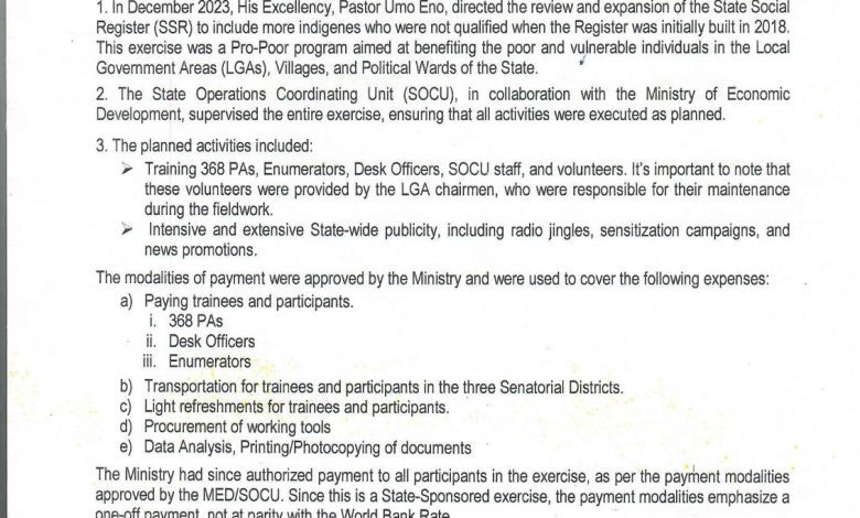 REJOINDER: CLARIFICATION ON THE ALLEGED NON-PAYMENT OF ENUMERATORS BY MINISTRY OF ECONOMIC DEVELOPMENT