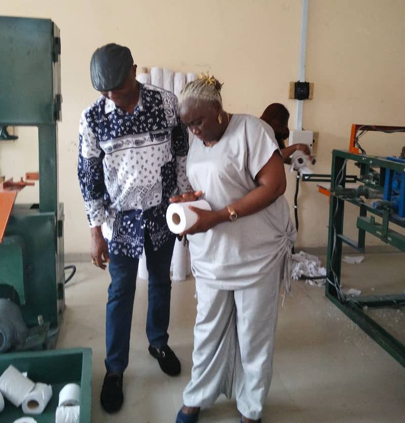 • RectornEduma Essien, while inspecting and test-running of the institution’s tissue paper production line
