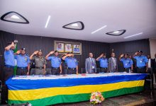 • DIG Frank Mba (4th from left) salutes