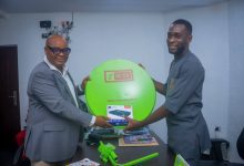 • Comrade Nsibiet John (r) & Mr Emmanuel Sam during the presentation of SLTV to the NUJ, yesterday