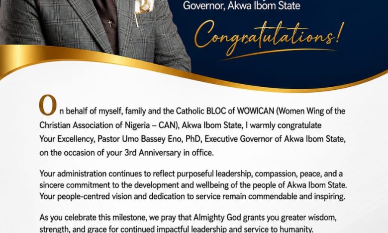 Lady Otong applauds Gov Eno's 3 years of purpose, impact, unwavering grace 2 Lady Otong applauds Gov Eno's 3 years of purpose, impact, unwavering grace