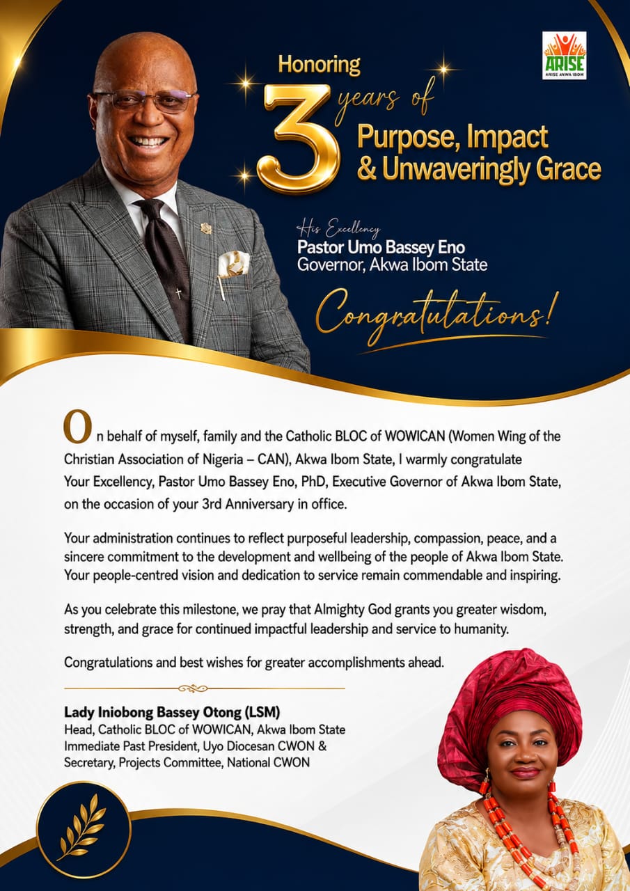 Lady Otong applauds Gov Eno's 3 years of purpose, impact, unwavering grace 3 Lady Otong applauds Gov Eno's 3 years of purpose, impact, unwavering grace