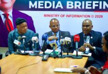 • Commissioner for Health, Dr Ekem John (M), his counterpart in the Ministry of Information, Mr Aniekan Umannah (R) & the Chief Press Secretary to the Governor, Mr Ekerette Udoh (L) at the briefing, yesterday