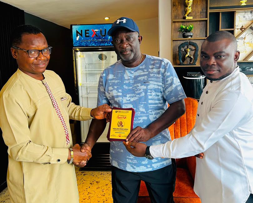• Etinan Chairman, Hon. Uko Umoh (M), Comrade Itoro Bassey (L) & Comrade Emmanuel Sampson (R) during the award presentation on Wednesday