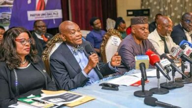 AG/Commissioner for Justice, Uko Udom SAN (m) speaking at the briefing on Thursday 