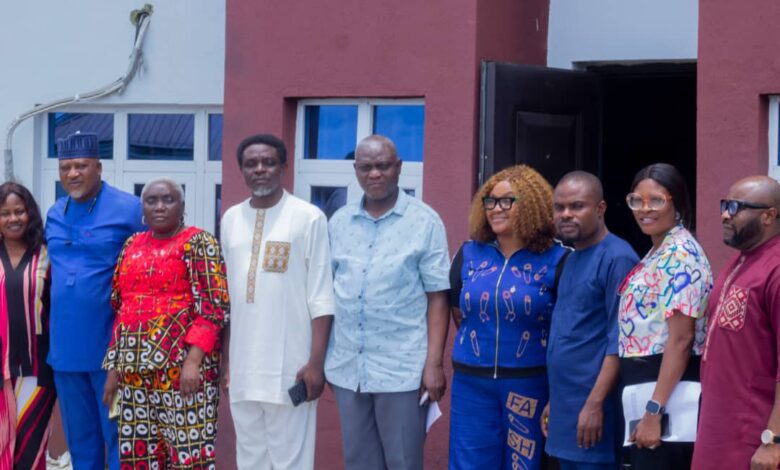 Ukana Poly Rector receives ASUP new EXCO 1 The new ASUP EXCO in a group photo with the Rector, Federal Polytechnic Ukana, Mrs Eduma Essien (third left)